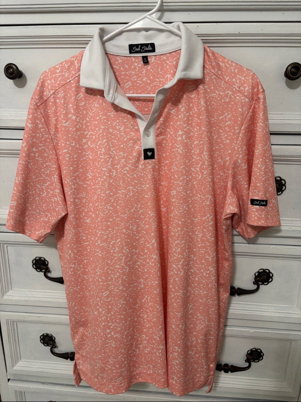 Bad Birdie Coral Print Polo with White Contrast Collar